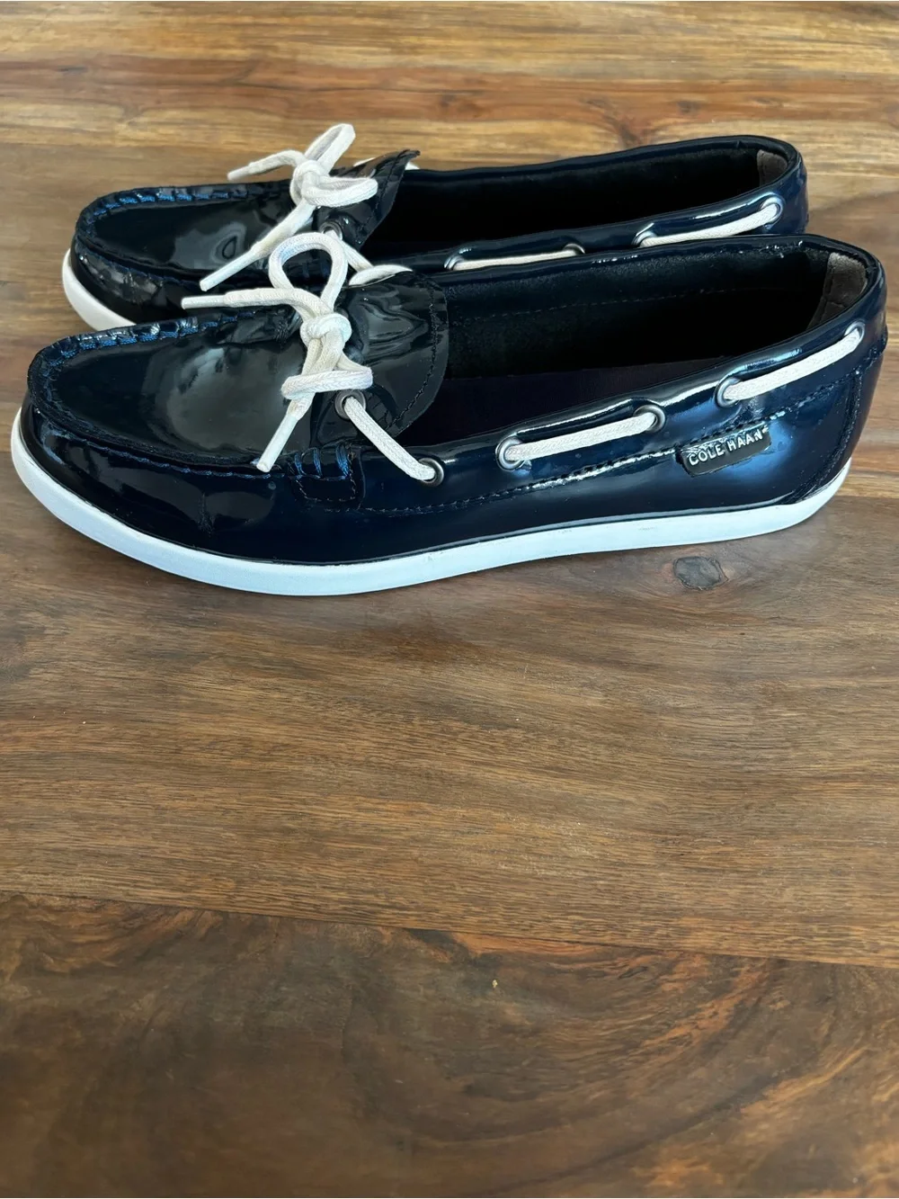 Cole Haan Ladies Navy Patent Leather Boat Deck Shoes